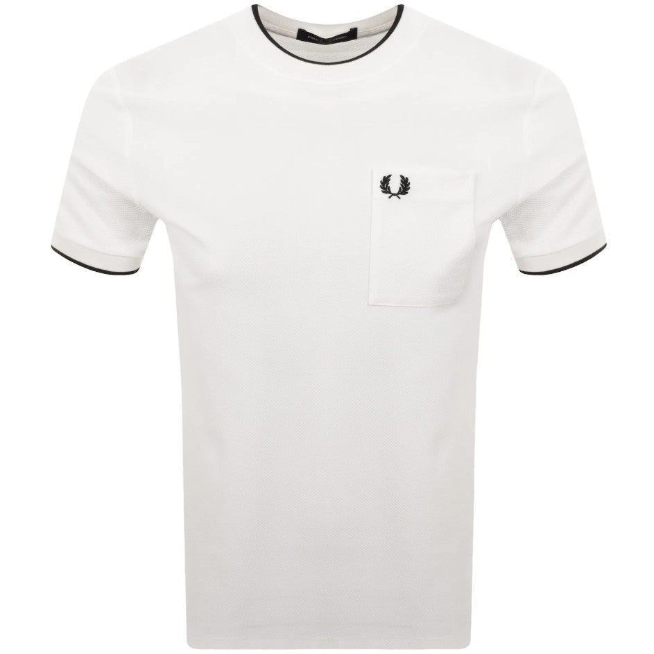 FRED PERRY PIQUE COTTON POCKET DETAIL T-SHIRT WHITE RRP £60 BNWT