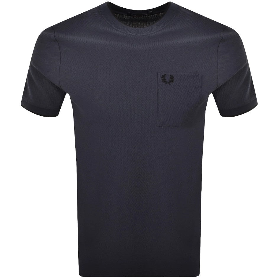 FRED PERRY PIQUE COTTON POCKET DETAIL T-SHIRT DARK AIRFORCE BLUE RRP £60 BNWT