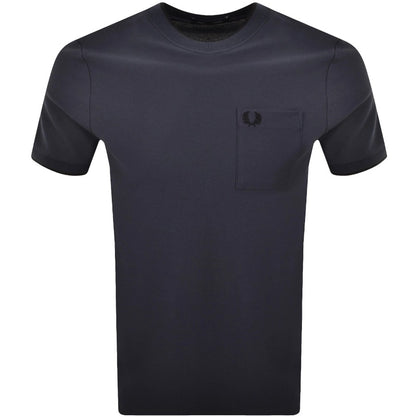 FRED PERRY PIQUE COTTON POCKET DETAIL T-SHIRT DARK AIRFORCE BLUE RRP £60 BNWT