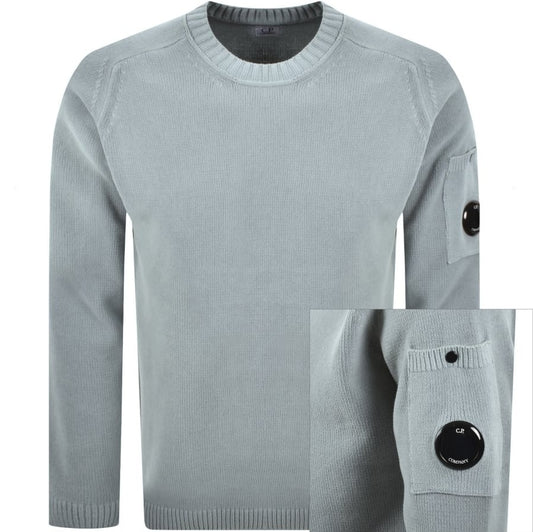 C.P. COMPANY CHENILLE COTTON LENS CREW NECK JUMPER SILVER BLUE RRP £235 BNWT