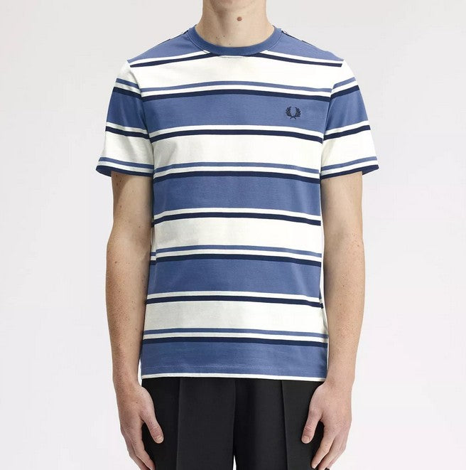 FRED PERRY BOLD STRIPE T-SHIRT ACE BLUE MEDIUM RRP £55 BNWT