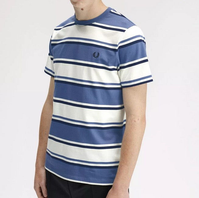 FRED PERRY BOLD STRIPE T-SHIRT ACE BLUE MEDIUM RRP £55 BNWT