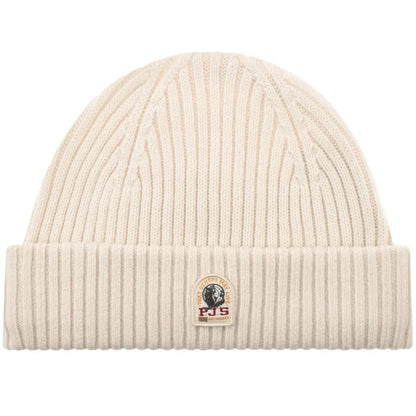 PARAJUMPERS RIBBED LOGO WOOL BLEND BEANIE HAT BEIGE RRP £60 BNWT