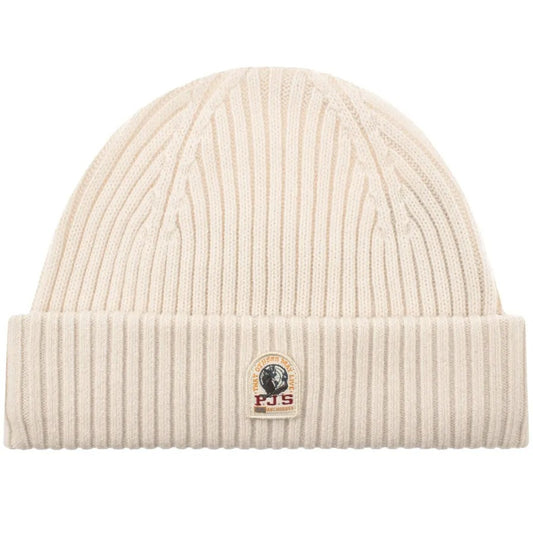 PARAJUMPERS RIBBED LOGO WOOL BLEND BEANIE HAT BEIGE RRP £60 BNWT