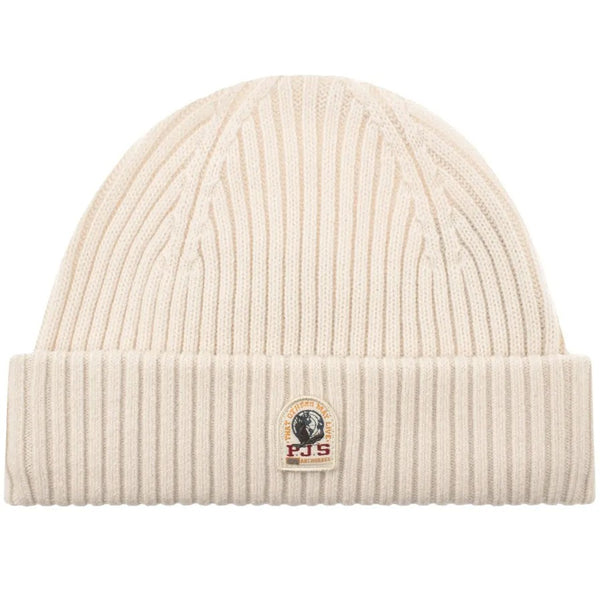 PARAJUMPERS RIBBED LOGO WOOL BLEND BEANIE HAT BEIGE RRP £60 BNWT
