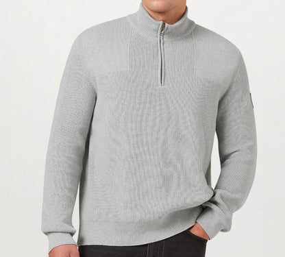 BELSTAFF COMMANDER QUARTER ZIP COTTON JUMPER OLD SILVER GREY LARGE RRP £225 BNWT