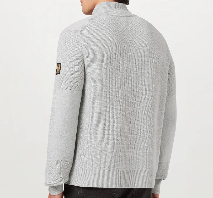 BELSTAFF COMMANDER QUARTER ZIP COTTON JUMPER OLD SILVER GREY LARGE RRP £225 BNWT