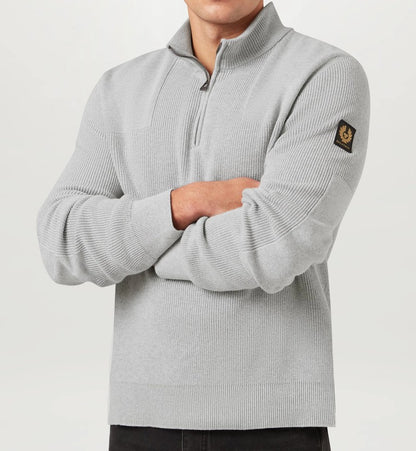 BELSTAFF COMMANDER QUARTER ZIP COTTON JUMPER OLD SILVER GREY LARGE RRP £225 BNWT