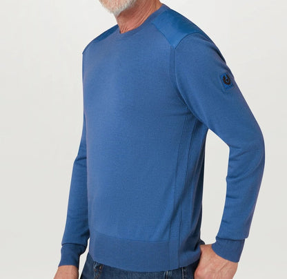 BELSTAFF KERRIGAN CREW NECK MERINO WOOL JUMPER MARINE BLUE RRP £175 BNWT