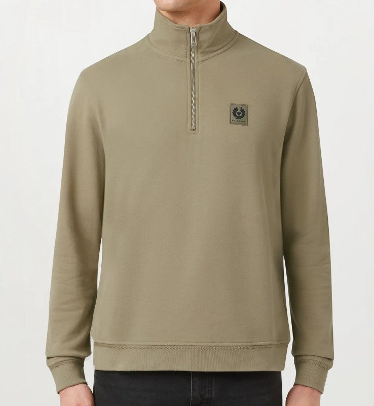 BELSTAFF QUARTER ZIP COTTON FLEECE SWEATSHIRT FATIGUE GREEN RRP £145 BNWT