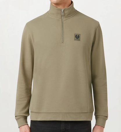 BELSTAFF QUARTER ZIP COTTON FLEECE SWEATSHIRT FATIGUE GREEN RRP £145 BNWT