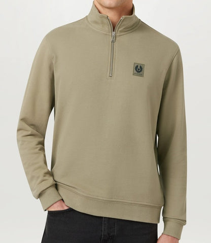 BELSTAFF QUARTER ZIP COTTON FLEECE SWEATSHIRT FATIGUE GREEN RRP £145 BNWT