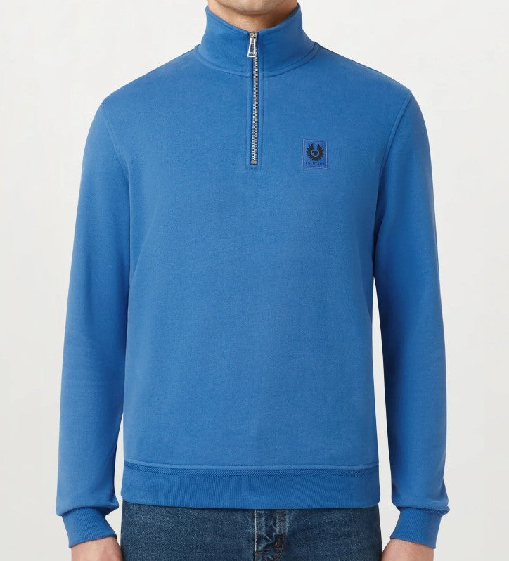 BELSTAFF QUARTER ZIP COTTON FLEECE SWEATSHIRT MARINE BLUE RRP £145 BNWT