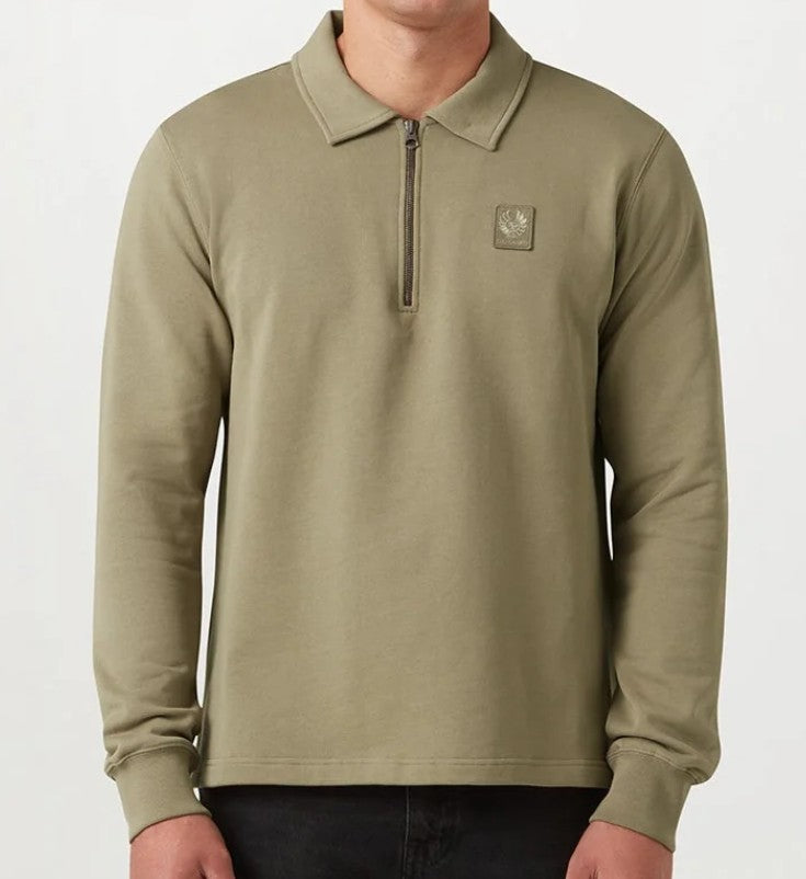 BELSTAFF CURATOR QUARTER ZIP COTTON SWEATSHIRT FATIGUE GREEN XL RRP £180 NEW