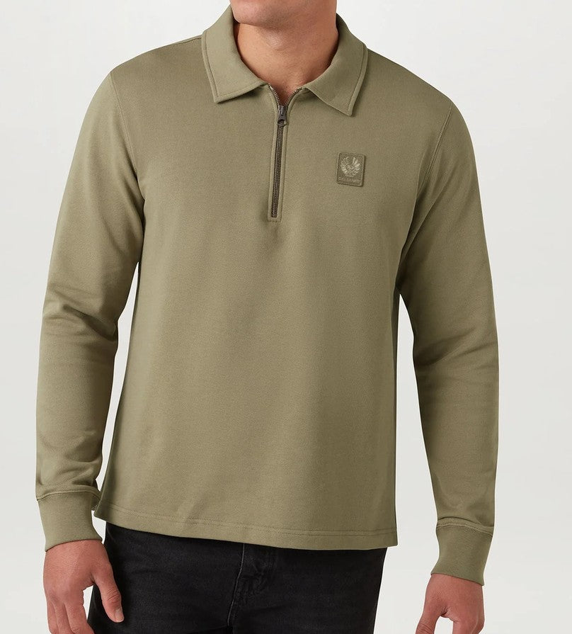 BELSTAFF CURATOR QUARTER ZIP COTTON SWEATSHIRT FATIGUE GREEN XL RRP £180 NEW