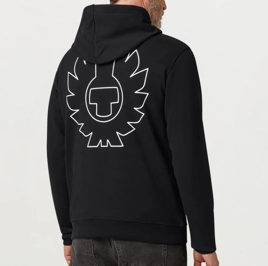 BELSTAFF BORDER COTTON FLEECE HOODED SWEATSHIRT HOODIE BLACK RRP £155 BNWT