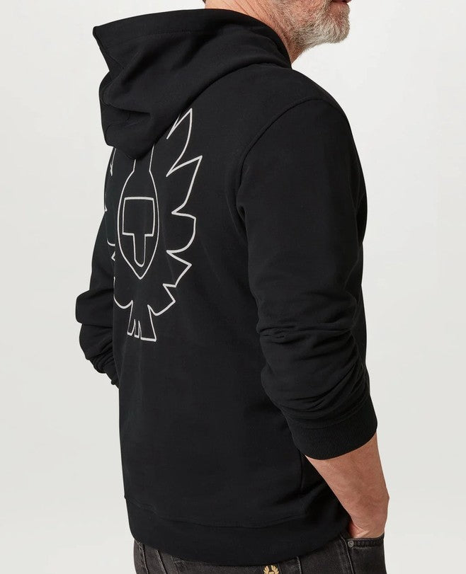 BELSTAFF BORDER COTTON FLEECE HOODED SWEATSHIRT HOODIE BLACK RRP £155 BNWT