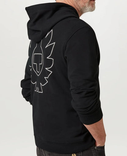BELSTAFF BORDER COTTON FLEECE HOODED SWEATSHIRT HOODIE BLACK RRP £155 BNWT