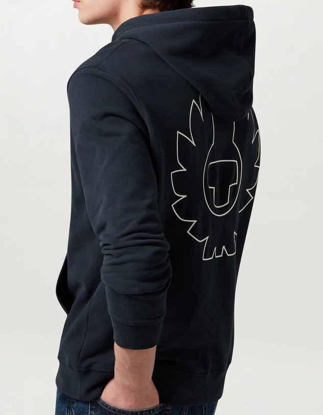 BELSTAFF BORDER COTTON FLEECE HOODED SWEATSHIRT HOODIE DARK INK RRP £155 BNWT