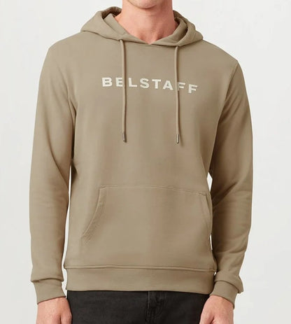 BELSTAFF LOGO HOODIE COTTON FLEECE HOODED SWEATSHIRT DARK SAND RRP £150 BNWT