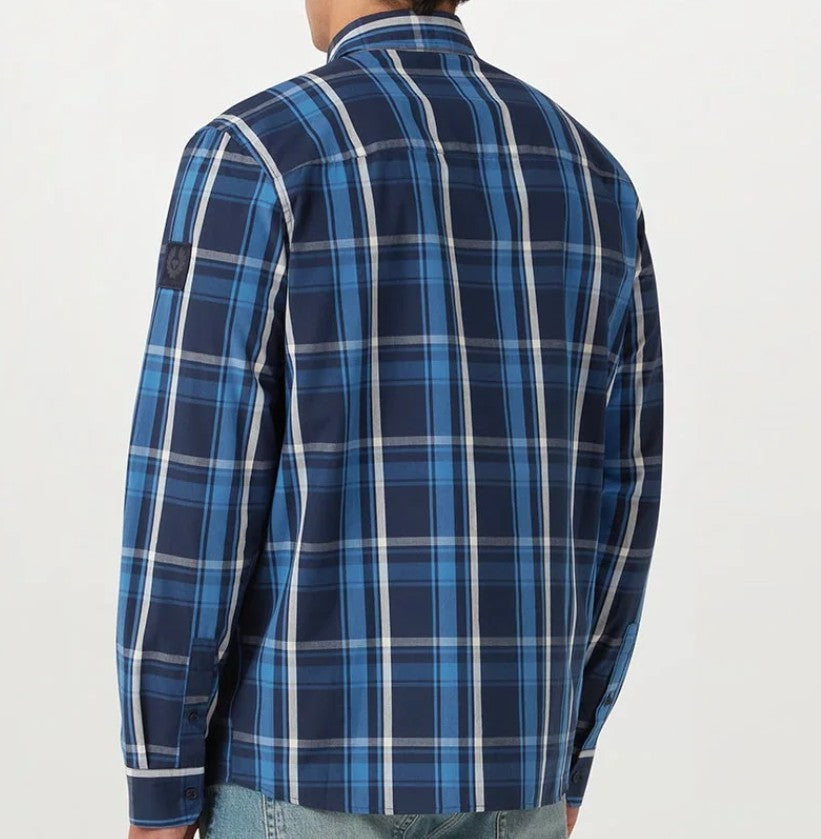 BELSTAFF FLEET CHECKED LONG SLEEVE SHIRT DARK INK BLUE RRP £170 BNWT