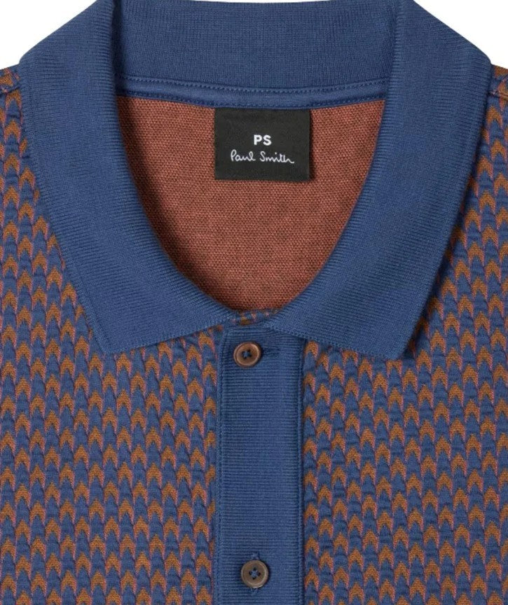 PAUL SMITH PS SHORT SLEEVE JACQUARD BUTTON UP POLO JUMPER NAVY XL RRP £140 BNWT