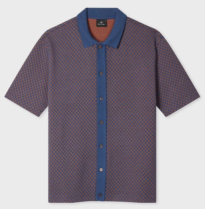 PAUL SMITH PS SHORT SLEEVE JACQUARD BUTTON UP POLO JUMPER NAVY XL RRP £140 BNWT