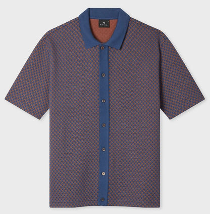 PAUL SMITH PS SHORT SLEEVE JACQUARD BUTTON UP POLO JUMPER NAVY XL RRP £140 BNWT