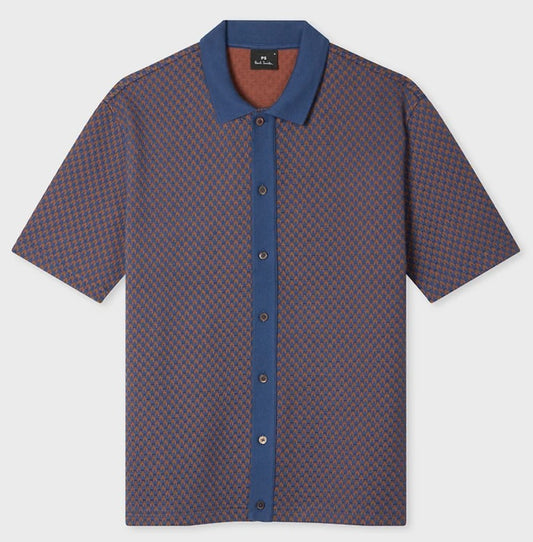 PAUL SMITH PS SHORT SLEEVE JACQUARD BUTTON UP POLO JUMPER NAVY XL RRP £140 BNWT