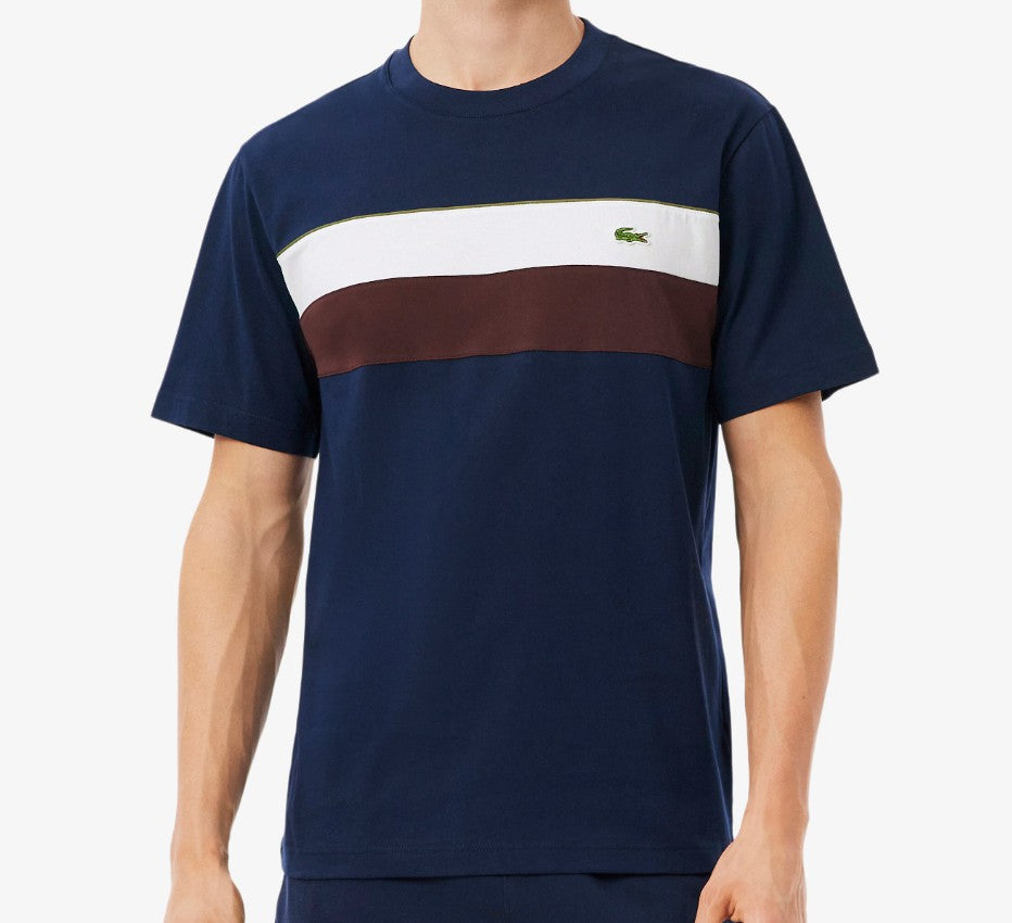 LACOSTE COLOUR BLOCK COTTON T-SHIRT NAVY RRP £60 BNWT
