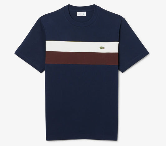 LACOSTE COLOUR BLOCK COTTON T-SHIRT NAVY RRP £60 BNWT