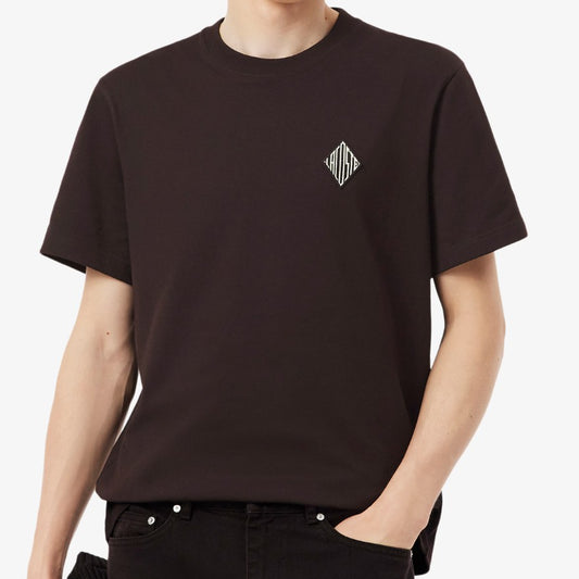 LACOSTE HEAVYWEIGHT COTTON DIAMOND BADGE LOGO T-SHIRT BROWN RRP £70 BNWT