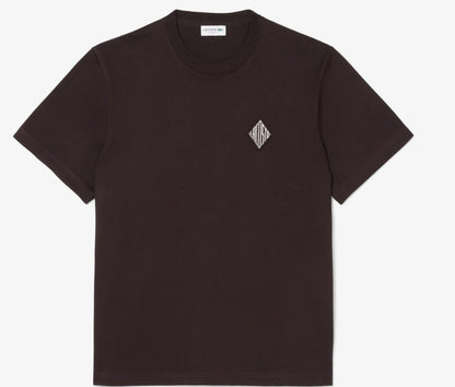 LACOSTE HEAVYWEIGHT COTTON DIAMOND BADGE LOGO T-SHIRT BROWN RRP £70 BNWT