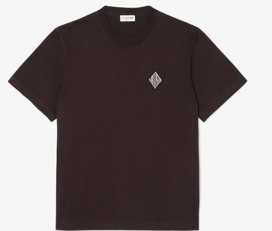LACOSTE HEAVYWEIGHT COTTON DIAMOND BADGE LOGO T-SHIRT BROWN RRP £70 BNWT