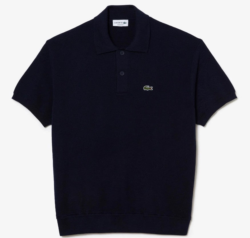 LACOSTE KNITTED COTTON CROC LOGO POLO SHIRT NAVY BLUE (5) LARGE RRP £130 BNWT