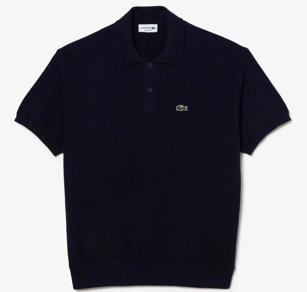 LACOSTE KNITTED COTTON CROC LOGO POLO SHIRT NAVY BLUE (5) LARGE RRP £130 BNWT
