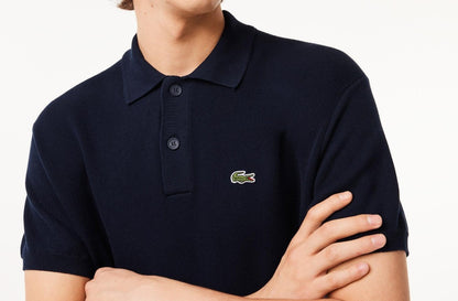 LACOSTE KNITTED COTTON CROC LOGO POLO SHIRT NAVY BLUE (5) LARGE RRP £130 BNWT