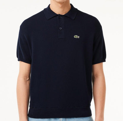 LACOSTE KNITTED COTTON CROC LOGO POLO SHIRT NAVY BLUE (5) LARGE RRP £130 BNWT