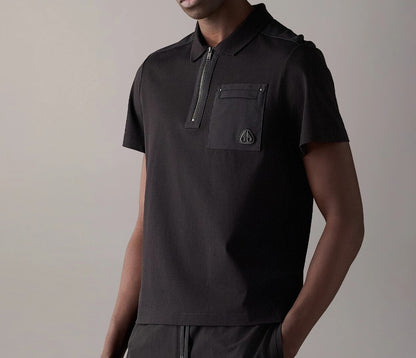 MOOSE KNUCKLES DALON PIQUE COTTON POCKET POLO SHIRT BLACK RRP £150 BNWT