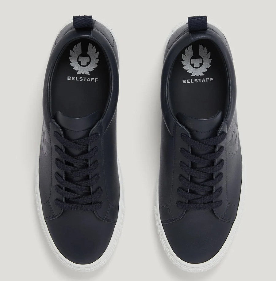 BELSTAFF WALTON LOW TOP NAPPA LEATHER TRAINERS DARK INK NAVY UK 7 RRP £175 BNIB