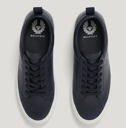 BELSTAFF WALTON LOW TOP NAPPA LEATHER TRAINERS DARK INK NAVY UK 7 RRP £175 BNIB