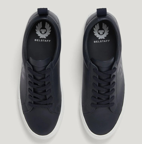BELSTAFF WALTON LOW TOP NAPPA LEATHER TRAINERS DARK INK NAVY UK 7 RRP £175 BNIB