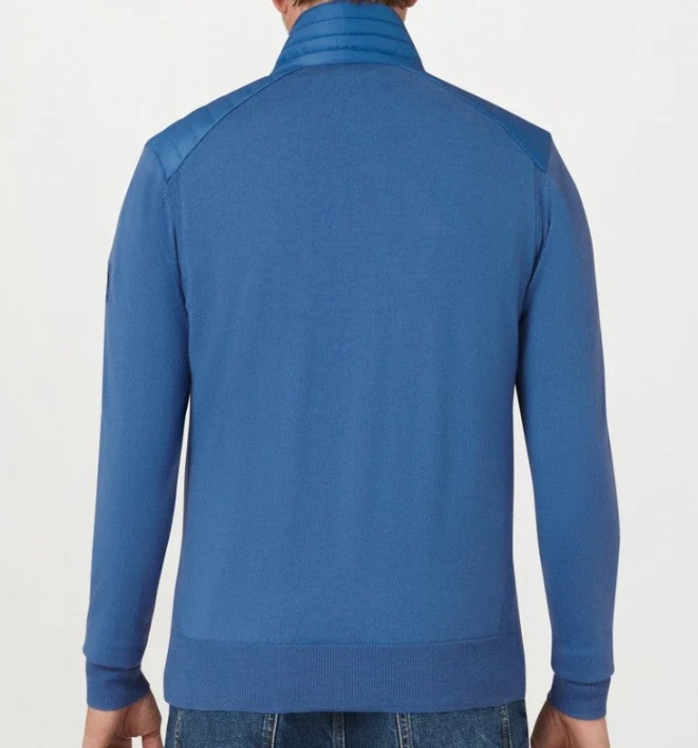 BELSTAFF KELBY MERINO WOOL MIXED MEDIA ZIPPED CARDIGAN MARINE BLUE RRP £250