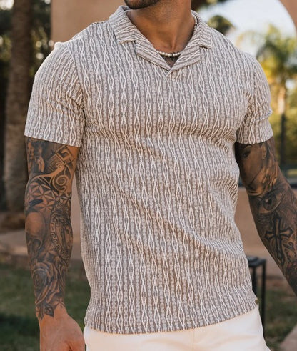 MAUVAIS JOALI SLIM FIT TEXTURED KNIT COTTON BLEND POLO SHIRT BEIGE 3XL BNWT
