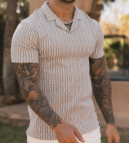 MAUVAIS JOALI SLIM FIT TEXTURED KNIT COTTON BLEND POLO SHIRT BEIGE 3XL BNWT