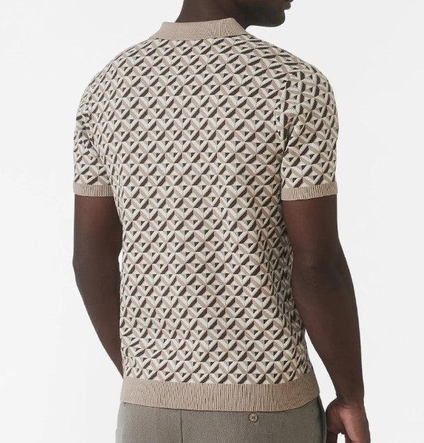 MAUVAIS MATISSE GEO SLIM FIT KNIT NYLON BLEND POLO SHIRT BEIGE 3XL RRP £59 BNWT