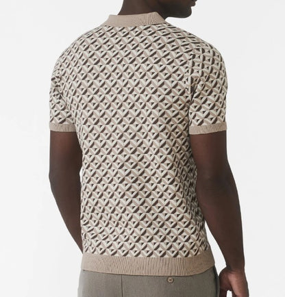 MAUVAIS MATISSE GEO SLIM FIT KNIT NYLON BLEND POLO SHIRT BEIGE 3XL RRP £59 BNWT