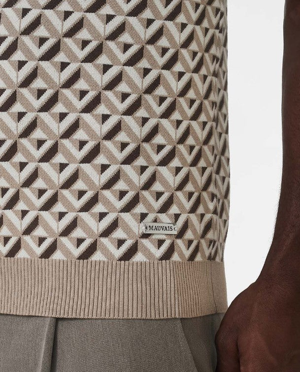 MAUVAIS MATISSE GEO SLIM FIT KNIT NYLON BLEND POLO SHIRT BEIGE 3XL RRP £59 BNWT