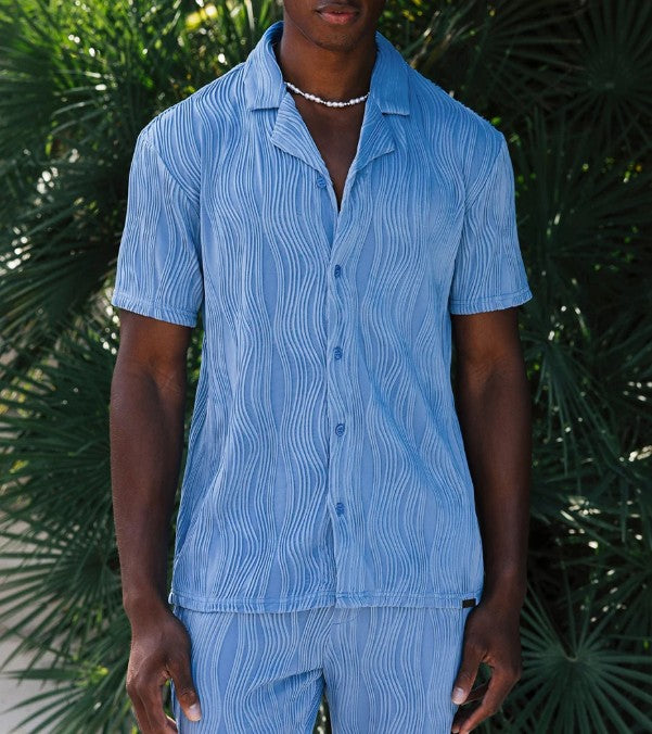MAUVAIS WAVE REVERE COLLAR SHORT SLEEVE SHIRT BLUE 2XL RRP £52 BNWT