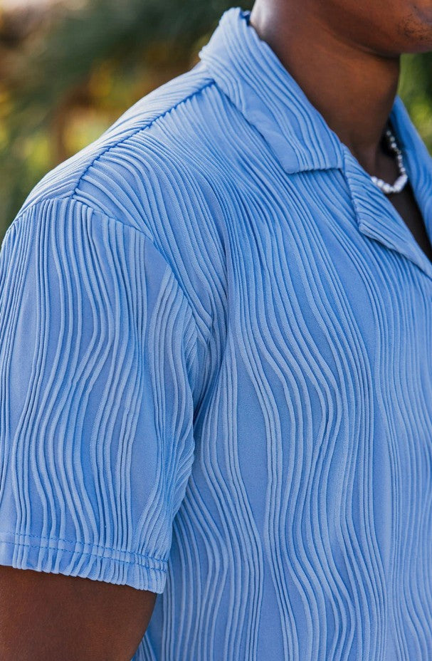 MAUVAIS WAVE REVERE COLLAR SHORT SLEEVE SHIRT BLUE 2XL RRP £52 BNWT